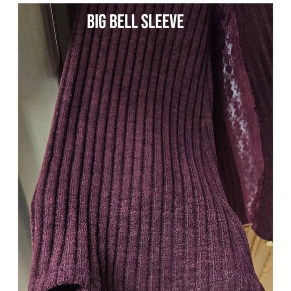 SUSAN BETRO Women's Deep Purple Lacy LongSleeve Ribbed V- Neck Sweater Size 2X - Picture 5 of 15